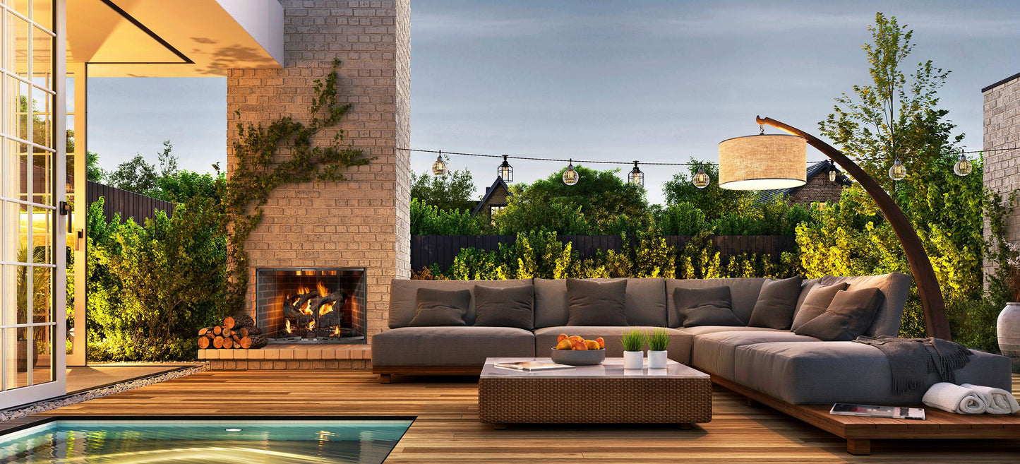 Majestic Cottagewood 36" Traditional Outdoor Wood Burning Fireplace With Gray Herringbone Refractory