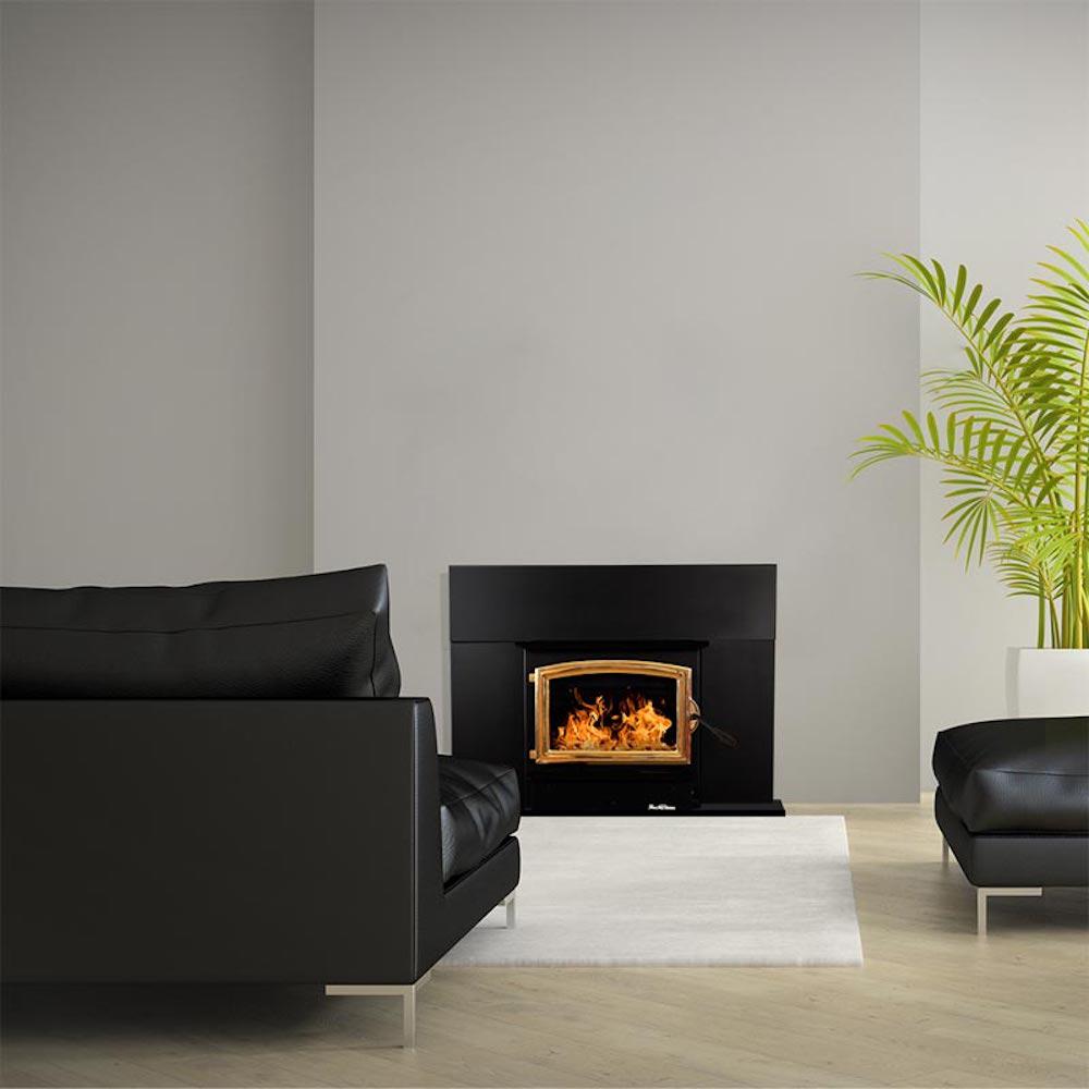 Buck Stove Model 21 Non-Catalytic and Blower Assembly Standard Wood Burning Stove With Gold Door Finish