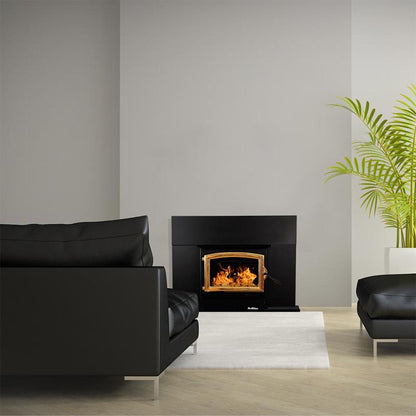 Buck Stove Model 21 Non-Catalytic and Blower Assembly Standard Wood Burning Stove With Gold Door Finish
