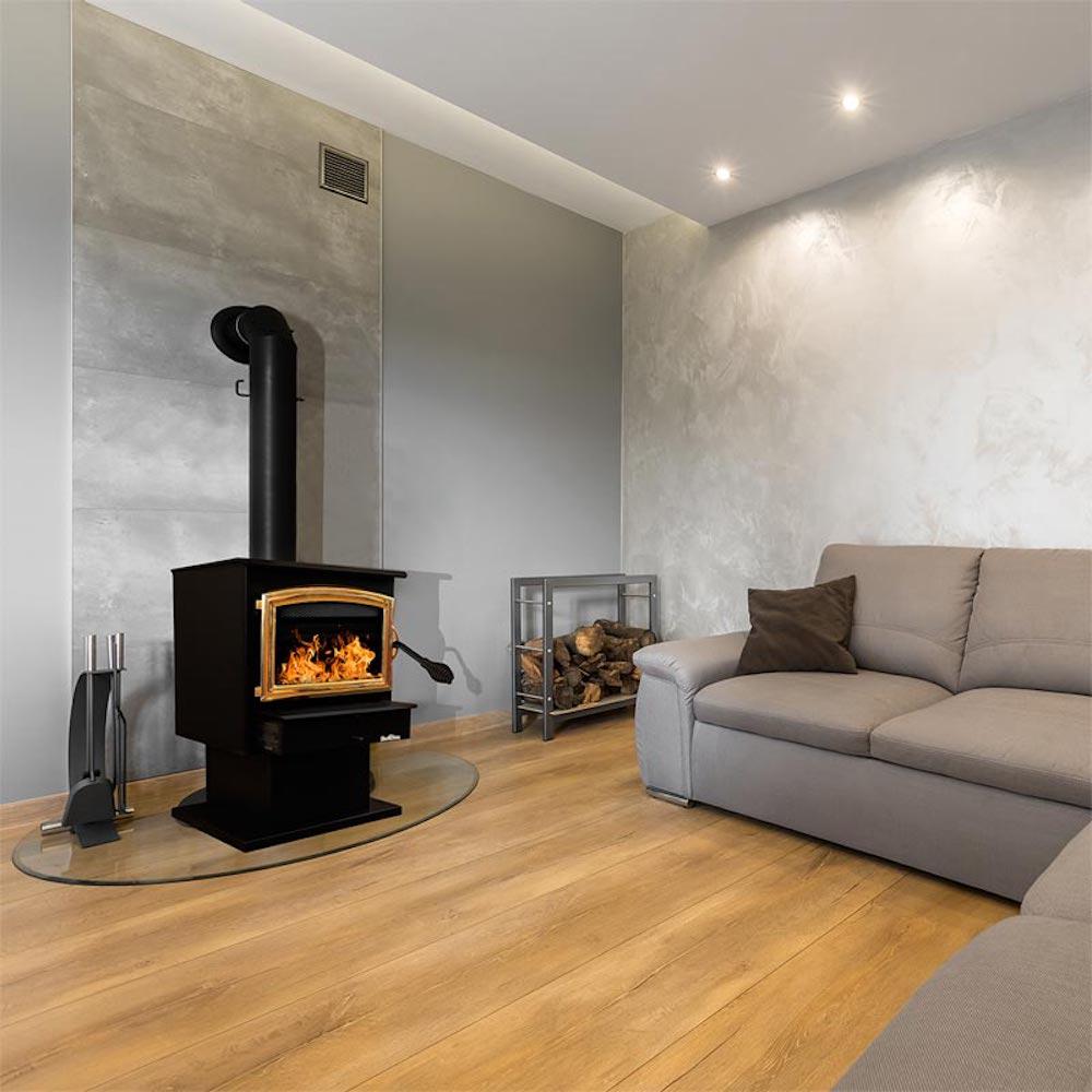 Buck Stove Model 21 Non-Catalytic and Blower Assembly Standard Wood Burning Stove With Gold Door Finish