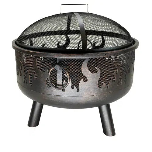 Endless Summer 24" Black Outdoor Wood Burning Fire Pit With Flames Cutout Design