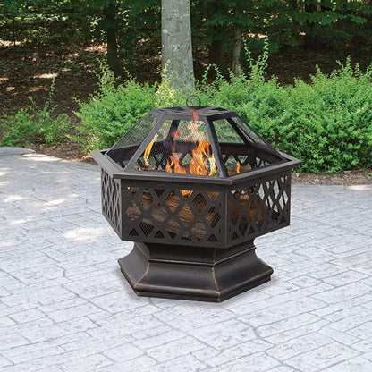 Endless Summer 28" Oil Rubbed Bronze Outdoor Wood Burning Fire Pit With Lattice Design