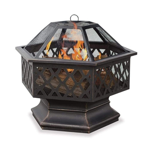 Endless Summer 28" Oil Rubbed Bronze Outdoor Wood Burning Fire Pit With Lattice Design