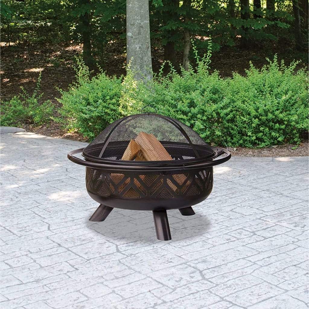 Endless Summer 36" Oil Rubbed Bronze Outdoor Wood Burning Fire Pit With Geometric Design