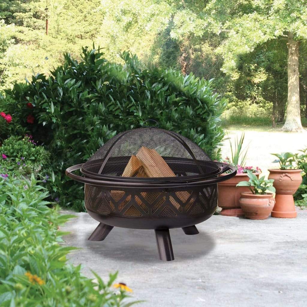 Endless Summer 36" Oil Rubbed Bronze Outdoor Wood Burning Fire Pit With Geometric Design