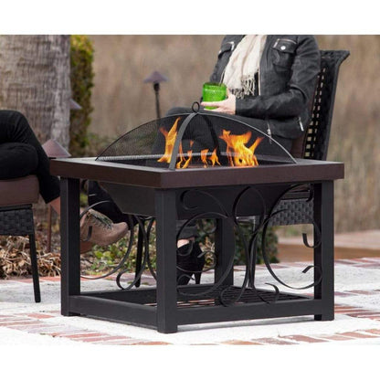 Fire Sense 28" Hammer Tone Bronze Finish Cocktail Table Wood Burning Fire Pit