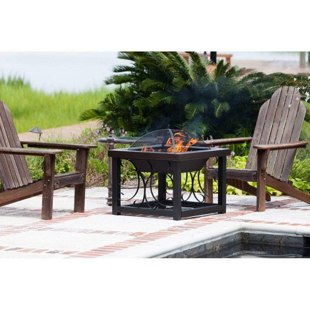 Fire Sense 28" Hammer Tone Bronze Finish Cocktail Table Wood Burning Fire Pit