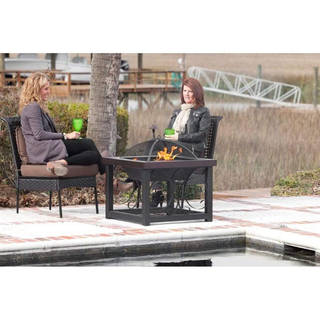 Fire Sense 28" Hammer Tone Bronze Finish Cocktail Table Wood Burning Fire Pit