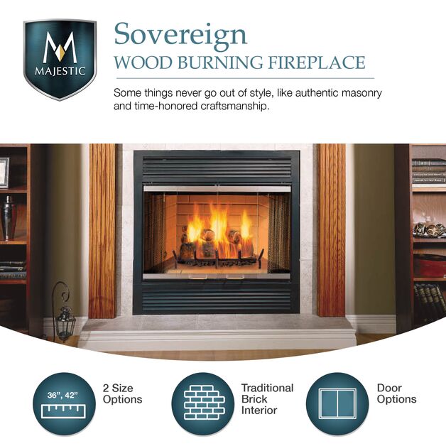 Majestic 42" Sovereign Heat Circulating Traditional Wood Burning Fireplace