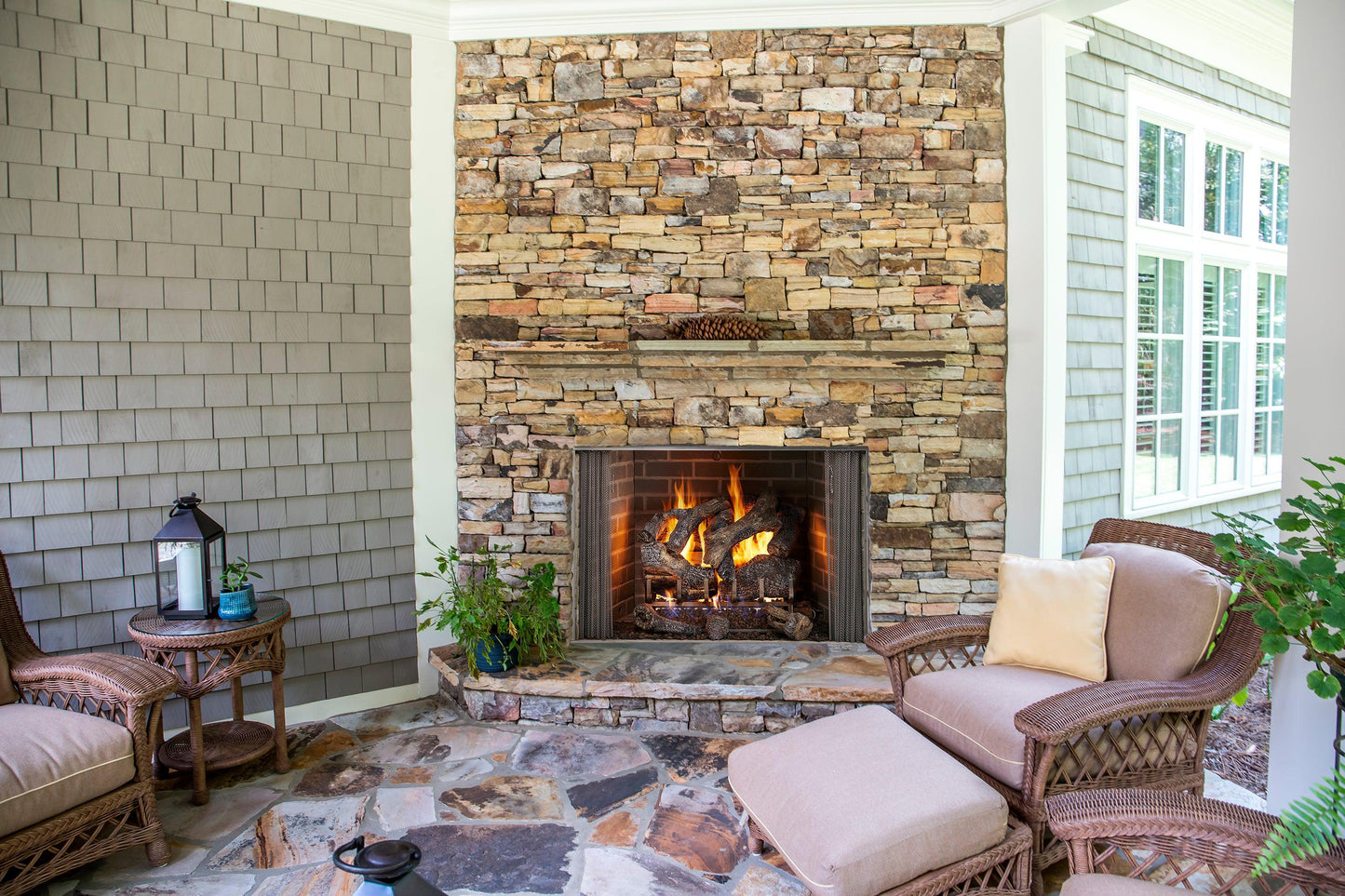 Majestic Cottagewood 36" Traditional Outdoor Wood Burning Fireplace With Gray Herringbone Refractory