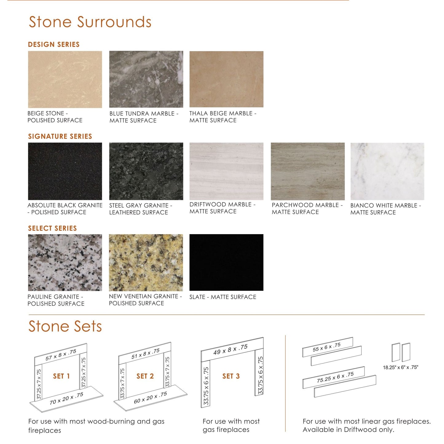 Majestic Design Series Set 1 70" Single-Pack Thala Beige Marble Stone Surround