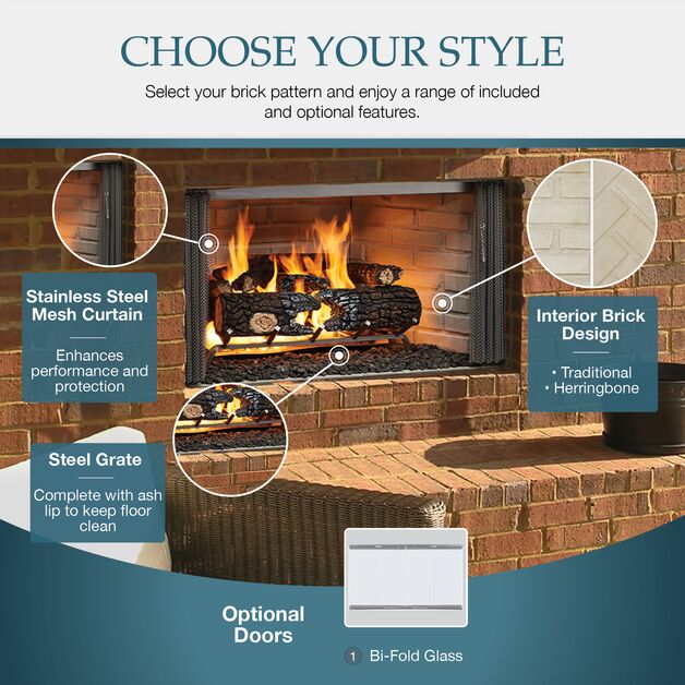 Majestic Villawood 36" Traditional Outdoor Wood Burning Fireplace With Herringbone Refractory