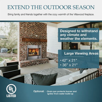 Majestic Villawood 36" Traditional Outdoor Wood Burning Fireplace With Herringbone Refractory