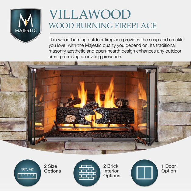 Majestic Villawood 42" Traditional Outdoor Wood Burning Fireplace With Traditional Refractory