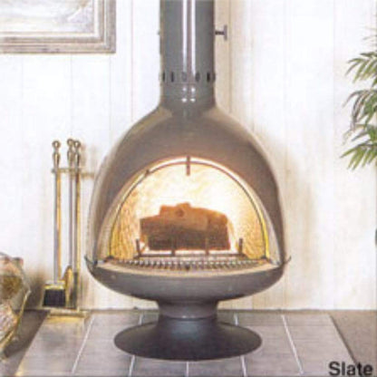 Malm Fire Drum 3 32" Slate Gray Freestanding Wood Burning Fireplace With Screen