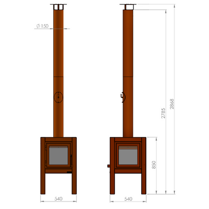 RB73 Quaruba L MOBILE 4-Sided Glass Matte Stainless Steel Wood-Burning Outdoor Fireplace