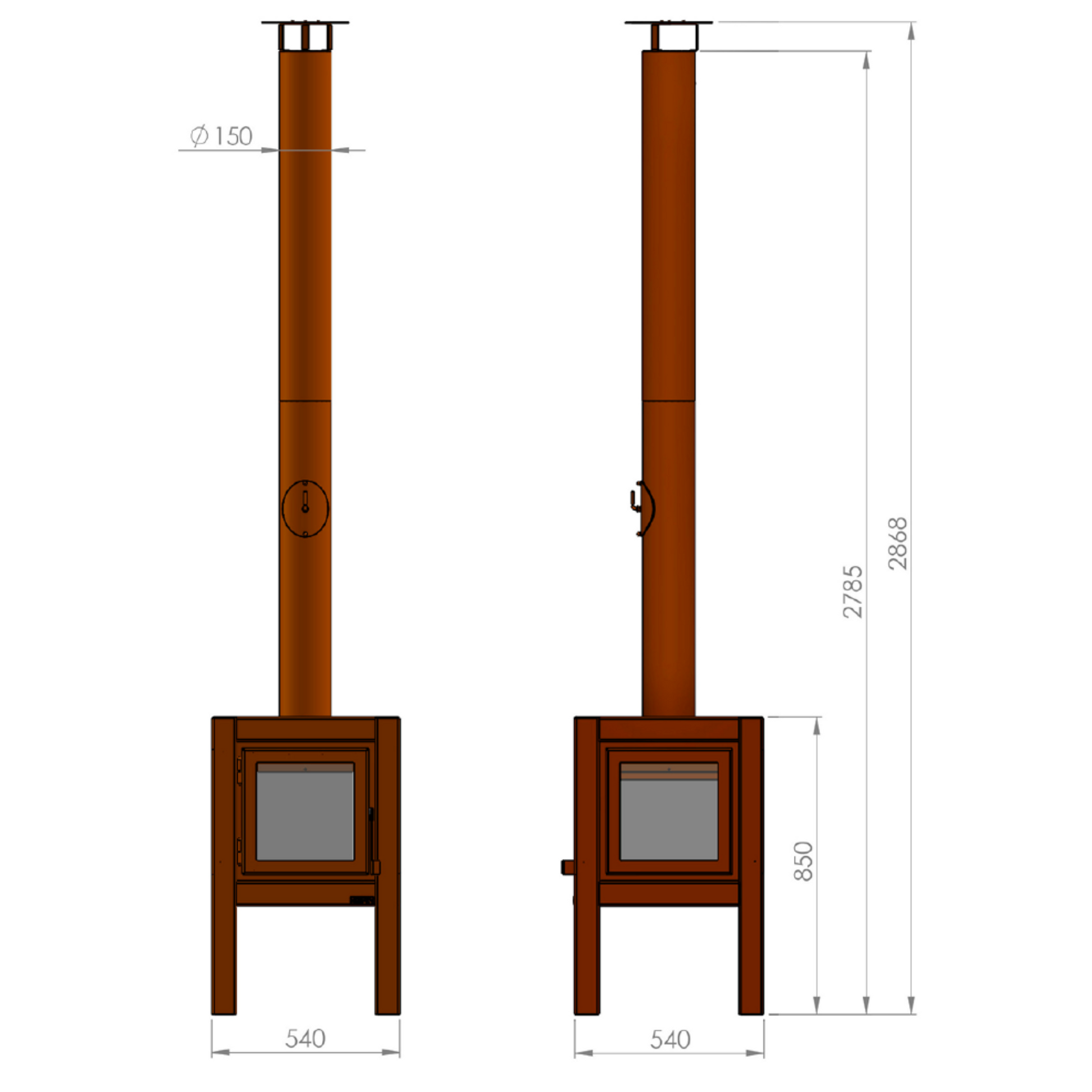 RB73 Quaruba L MOBILE 4-Sided Glass Matte Stainless Steel Wood-Burning Outdoor Fireplace