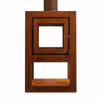 RB73 Quaruba L MOBILE 4-Sided Glass Matte Stainless Steel Wood-Burning Outdoor Fireplace