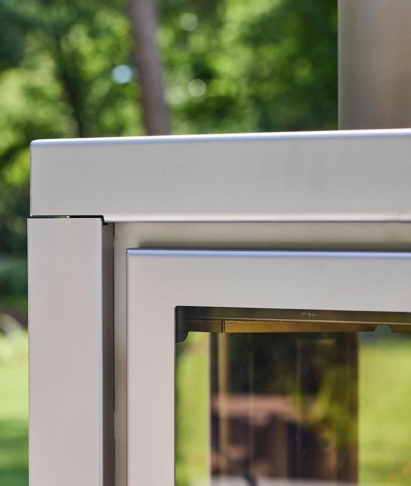 RB73 Quaruba XL MOBILE 4-Sided Glass Matte Stainless Steel Wood-Burning Outdoor Fireplace