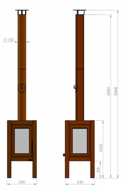 RB73 Quaruba XXL MOBILE 4-Sided Glass Matte Stainless Steel Wood-Burning Outdoor Fireplace