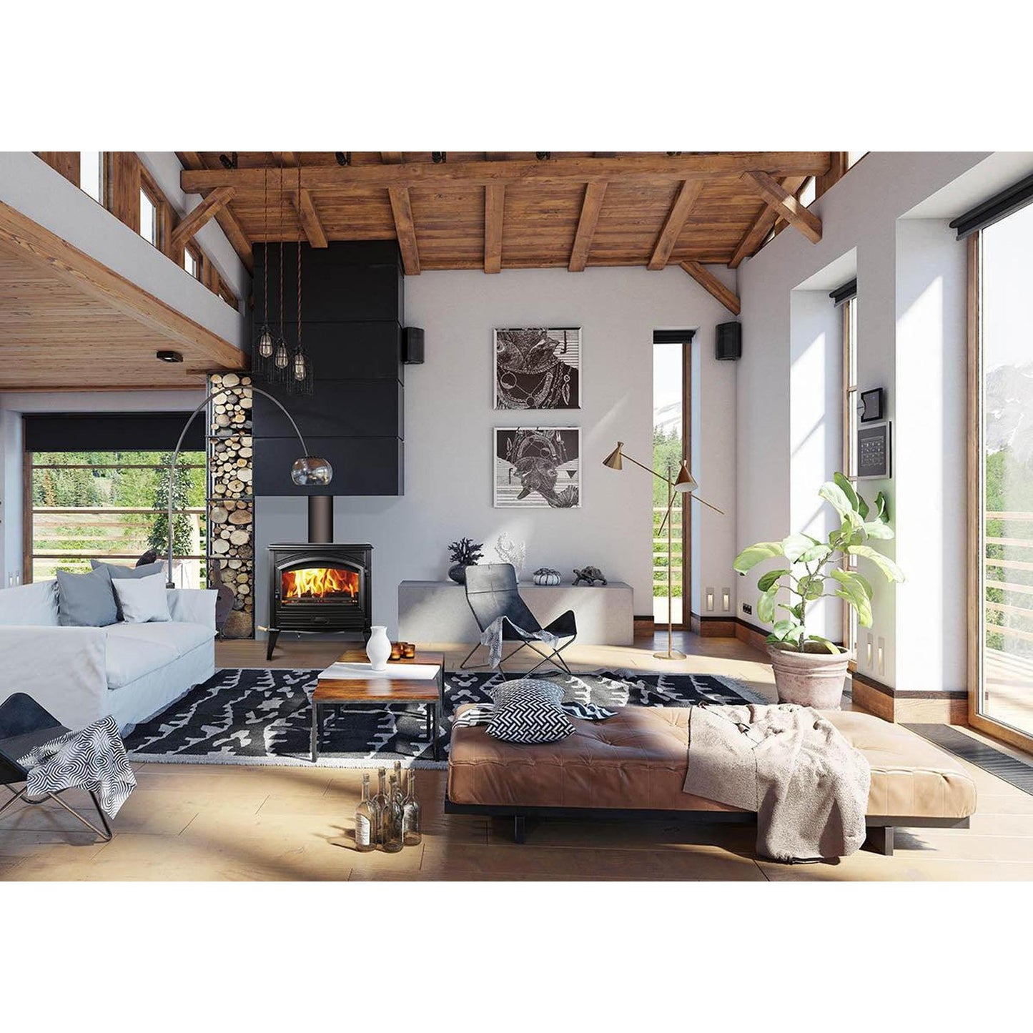 Sierra Flame by Amantii Lynwood W76 Cast Iron Freestanding Wood Burning Stove