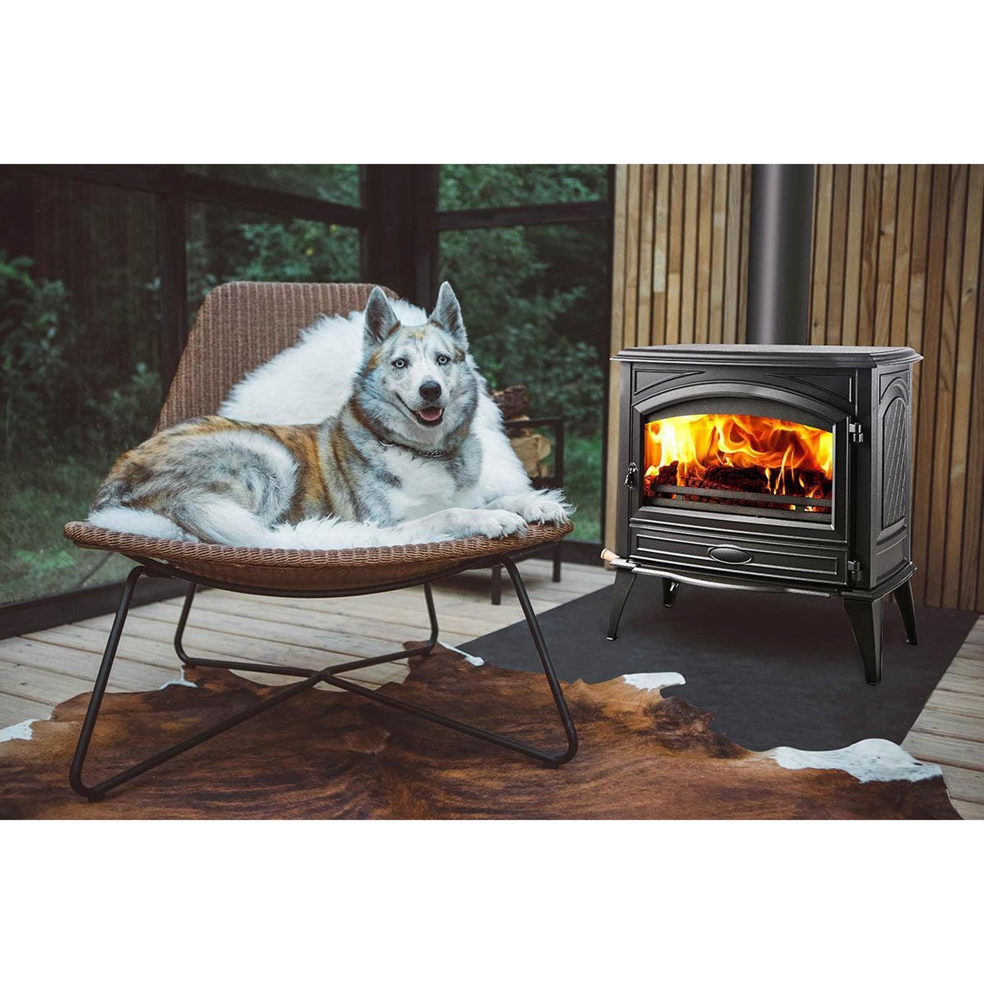Sierra Flame by Amantii Lynwood W76 Cast Iron Freestanding Wood Burning Stove