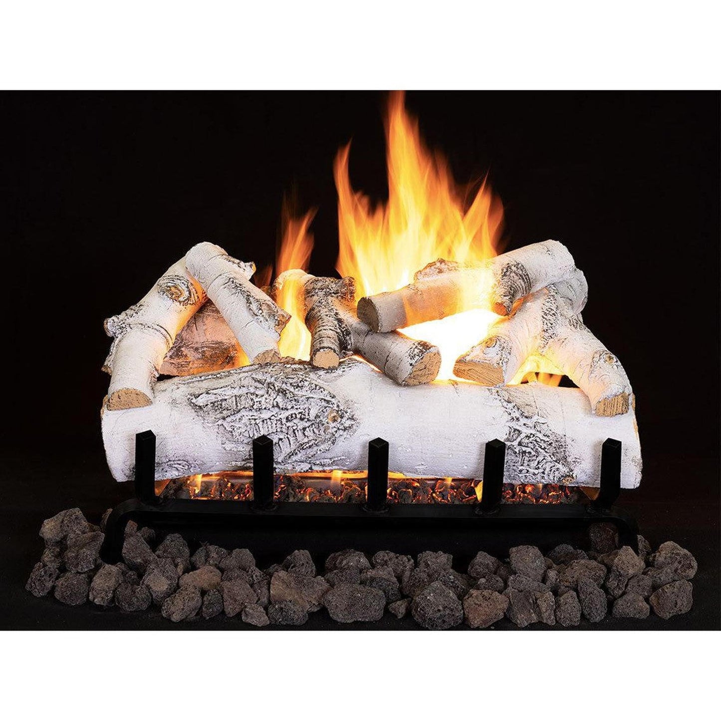 Superior Dual-Burner Series Ashton White Birch 30" 8-Piece Vented Gas Log Set