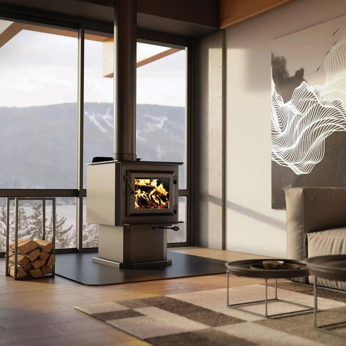 Ventis HES140 20" Black Wood Burning Small Stove With Pedestal, EPA2020 Certified