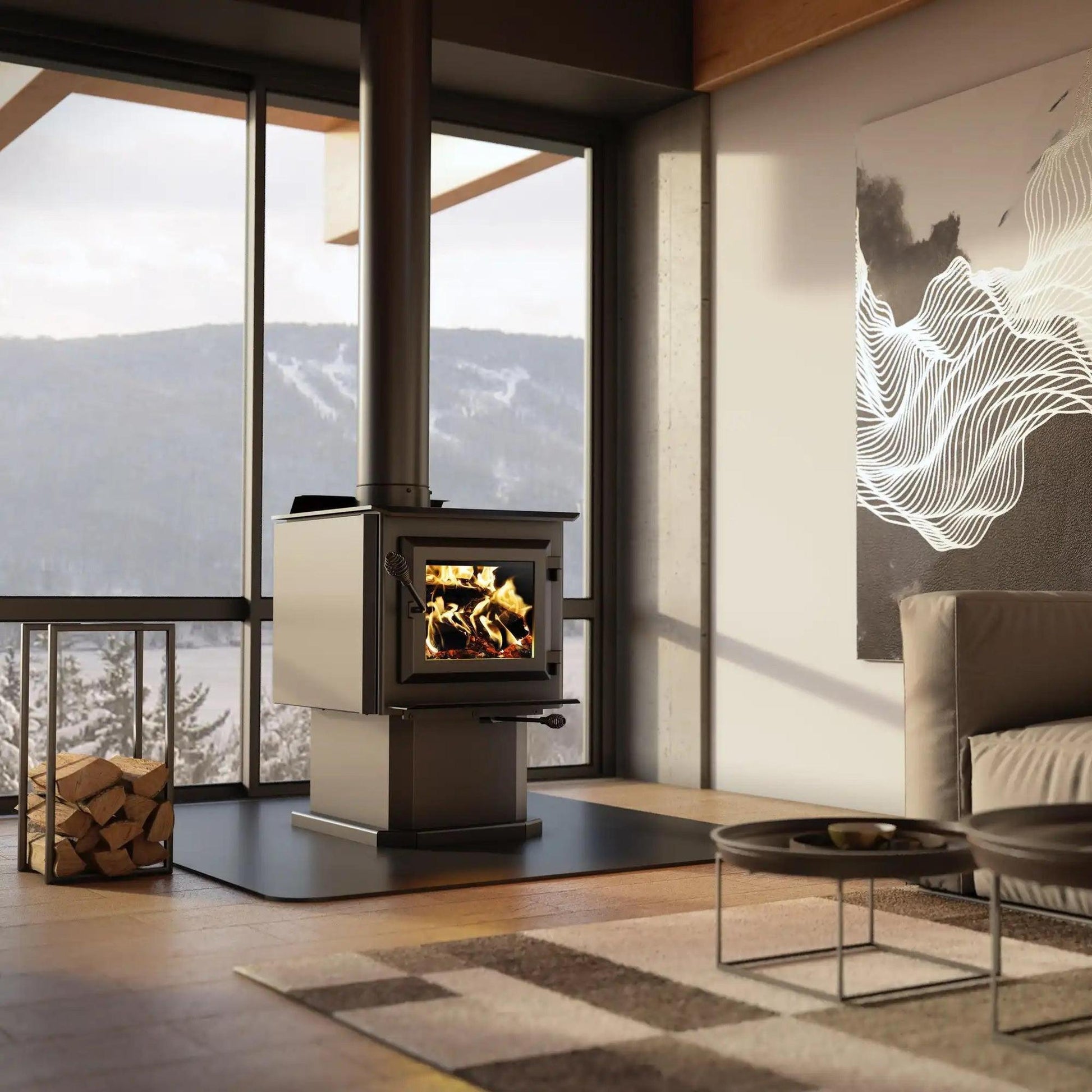 Ventis HES140 20" Black Wood Burning Small Stove With Pedestal, EPA2020 Certified