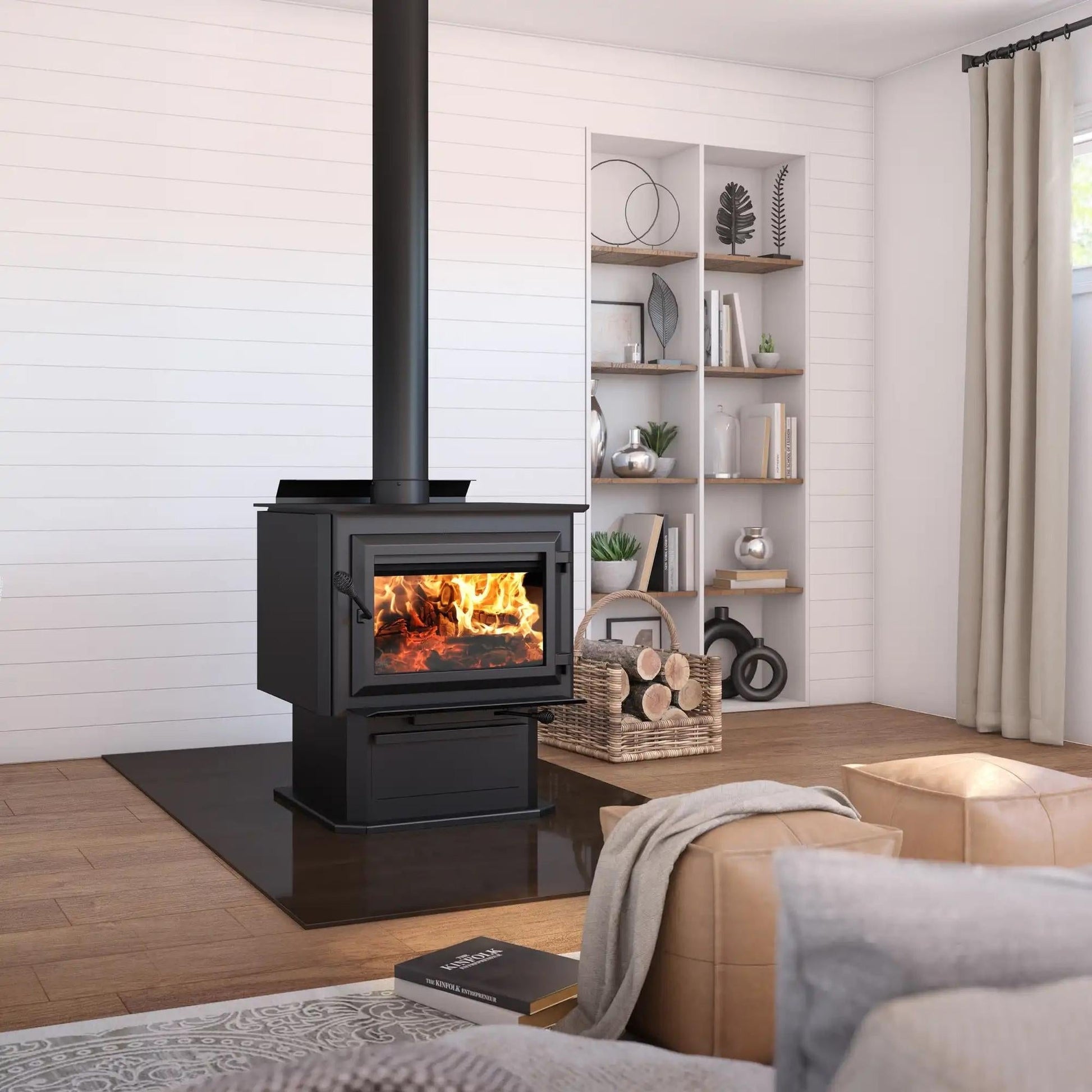 Ventis HES350 29" Black Wood Burning Extra Large Stove With Pedestal, EPA2020 Certified